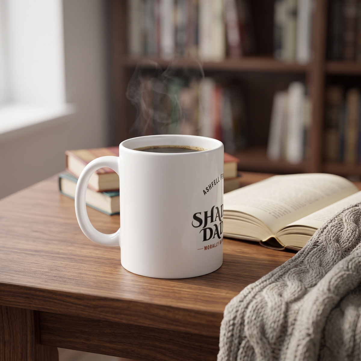Ashfell Rider Corps — Shadow Daddy, Morally Gray Division — mug in a reader’s hands
