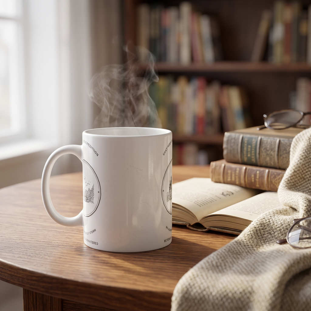 Shattered Peaks Expedition — No Summit Without Storm — mug in a reader’s hands