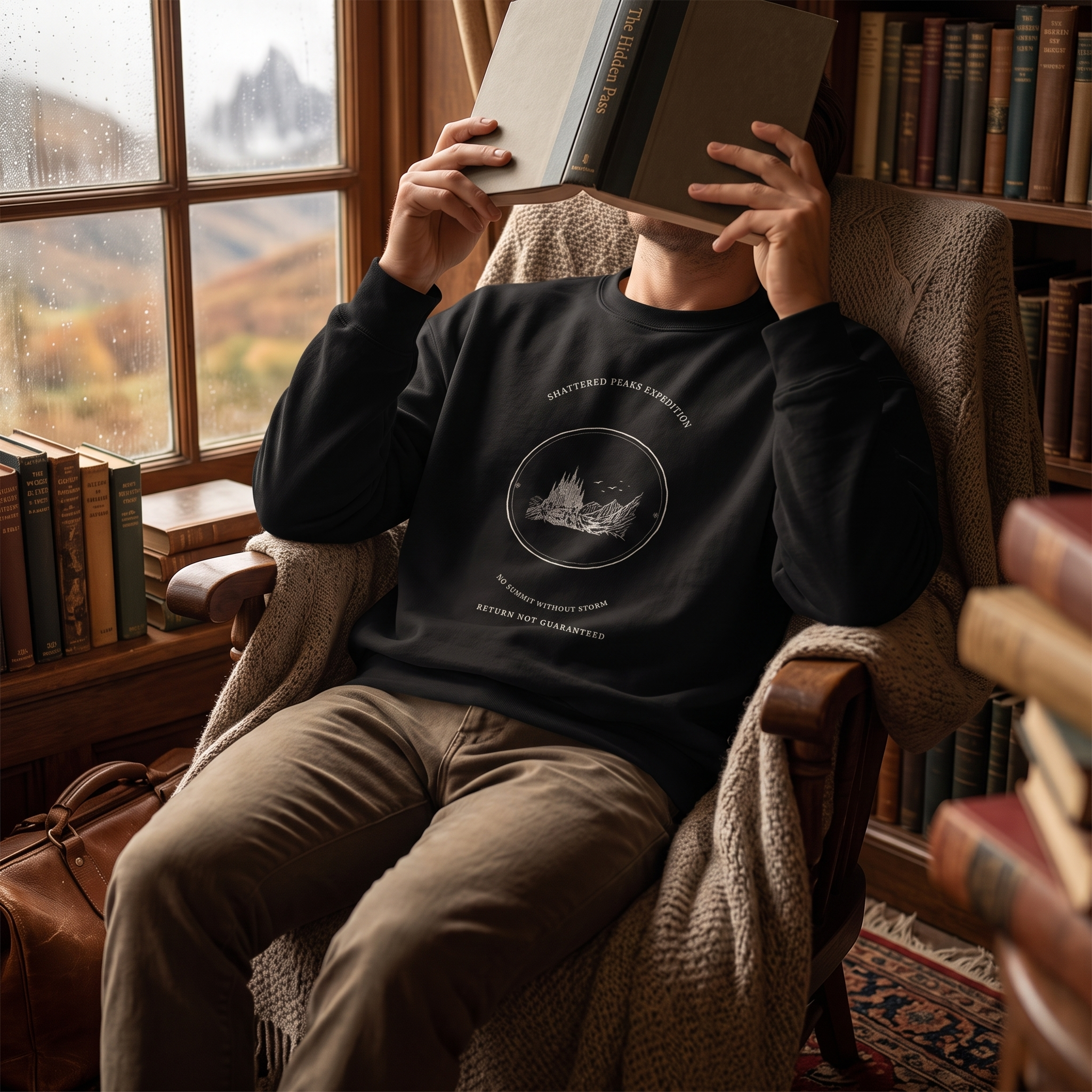 Shattered Peaks Expedition — No Summit Without Storm — sweatshirt worn by a reader