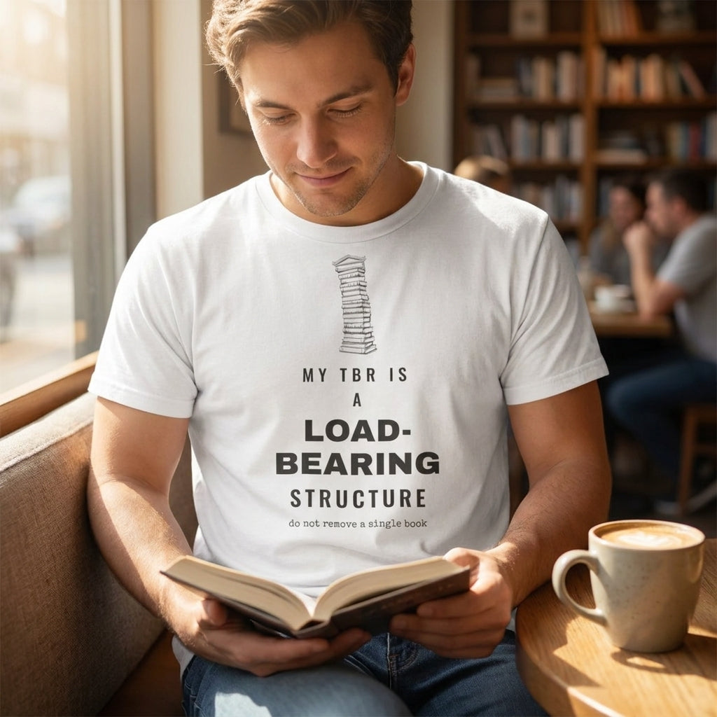 My TBR Is a Load-Bearing Structure — t-shirt worn by a reader