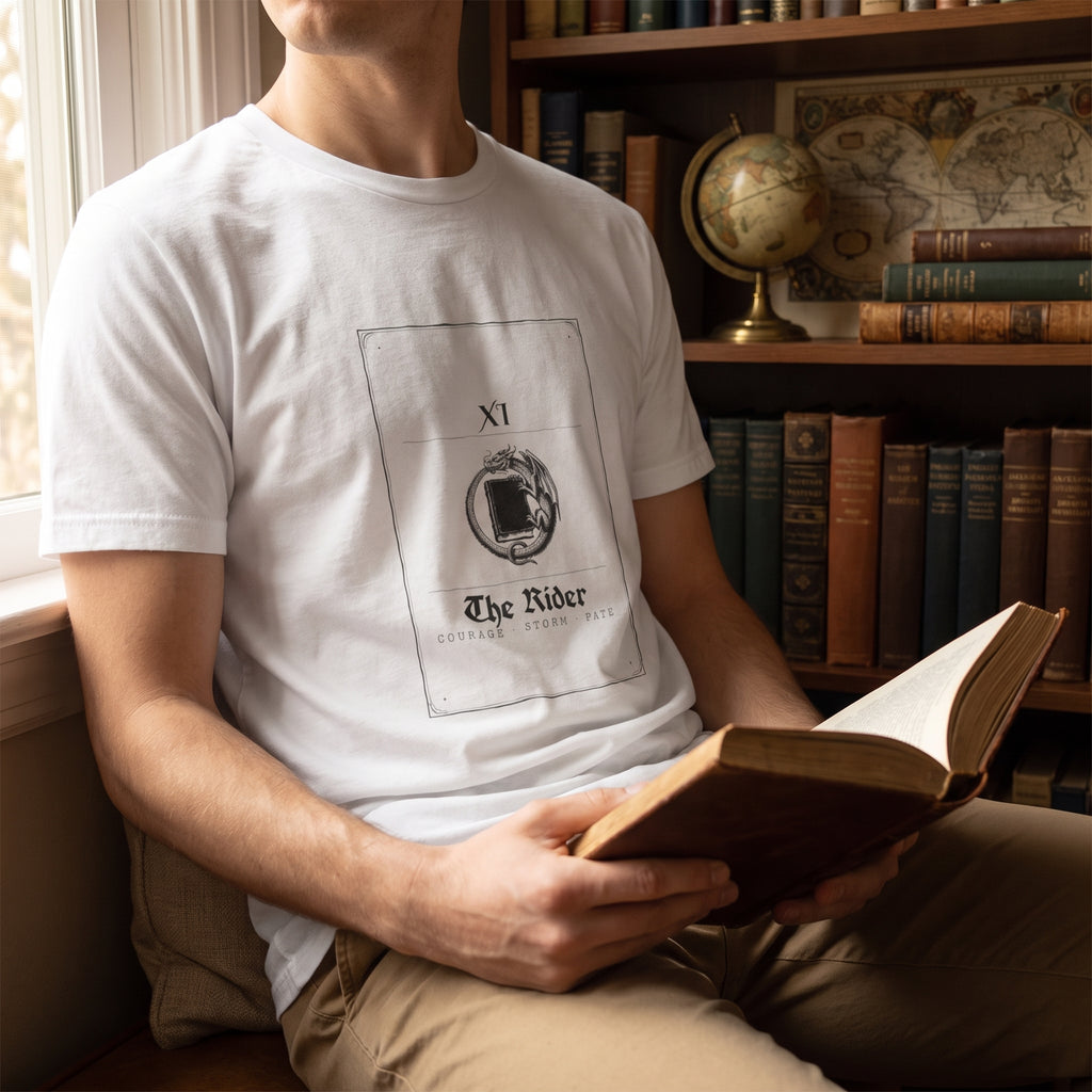 The Rider · XI — a tarot for the dragon-bonded reader — t-shirt worn by a reader