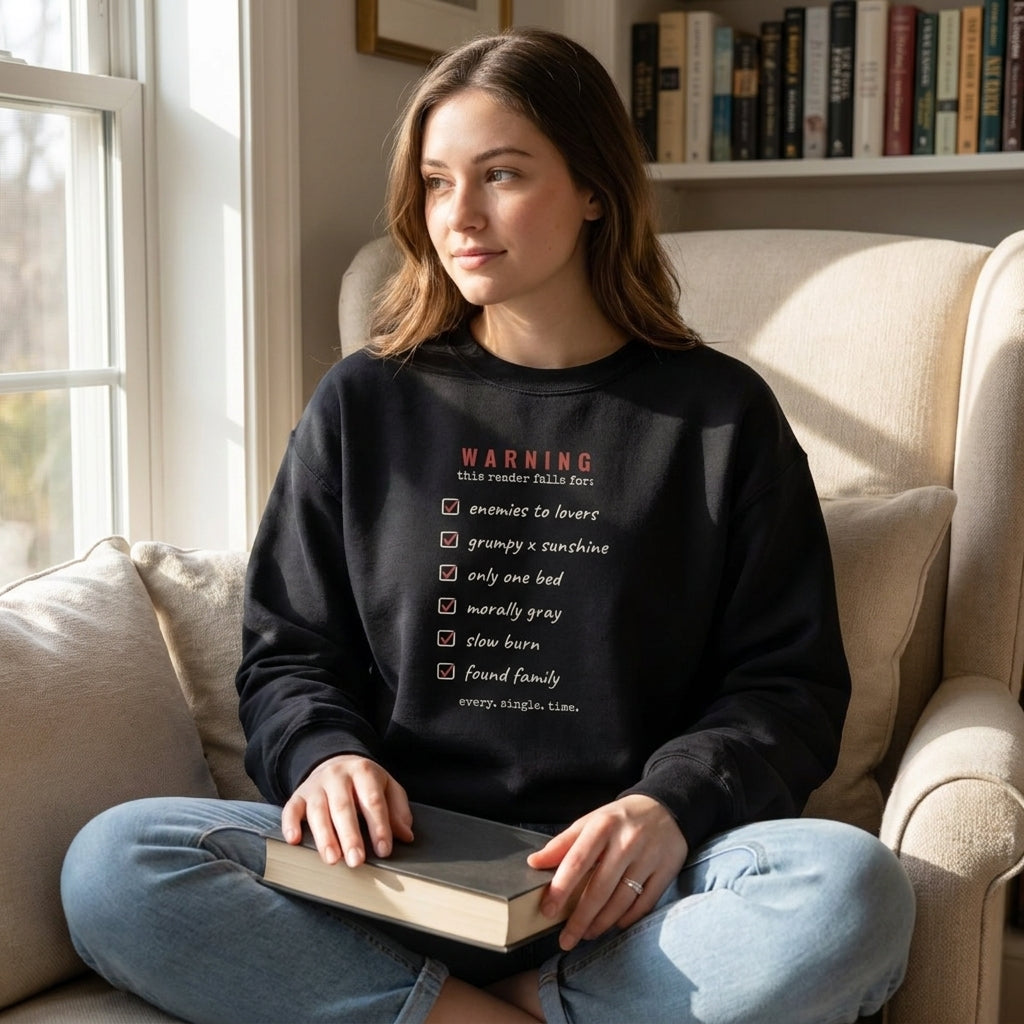 Falls For The Following Tropes — sweatshirt worn by a reader